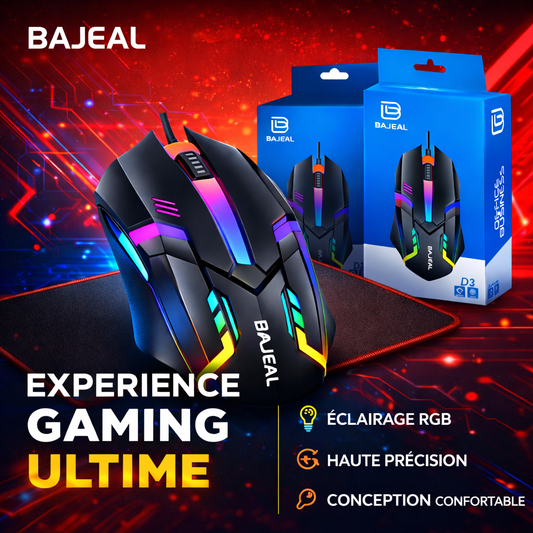 Pack Essentiel Informatique – Souris Filaire Rétroéclairée Performante + Tapis Antidérapant