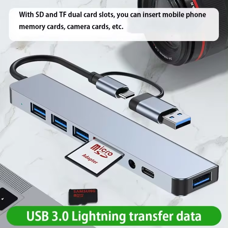 Adaptateur Hub 8 En 1 USB 3.0 Et Type-C / USB-C Vers USB 3.0 USB 2.0