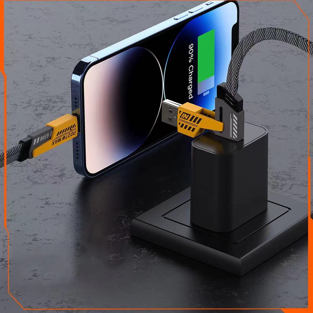 Câble de Charge 4 en 1 – Fast Charging 65W Max | USB + Type-C + Lightning