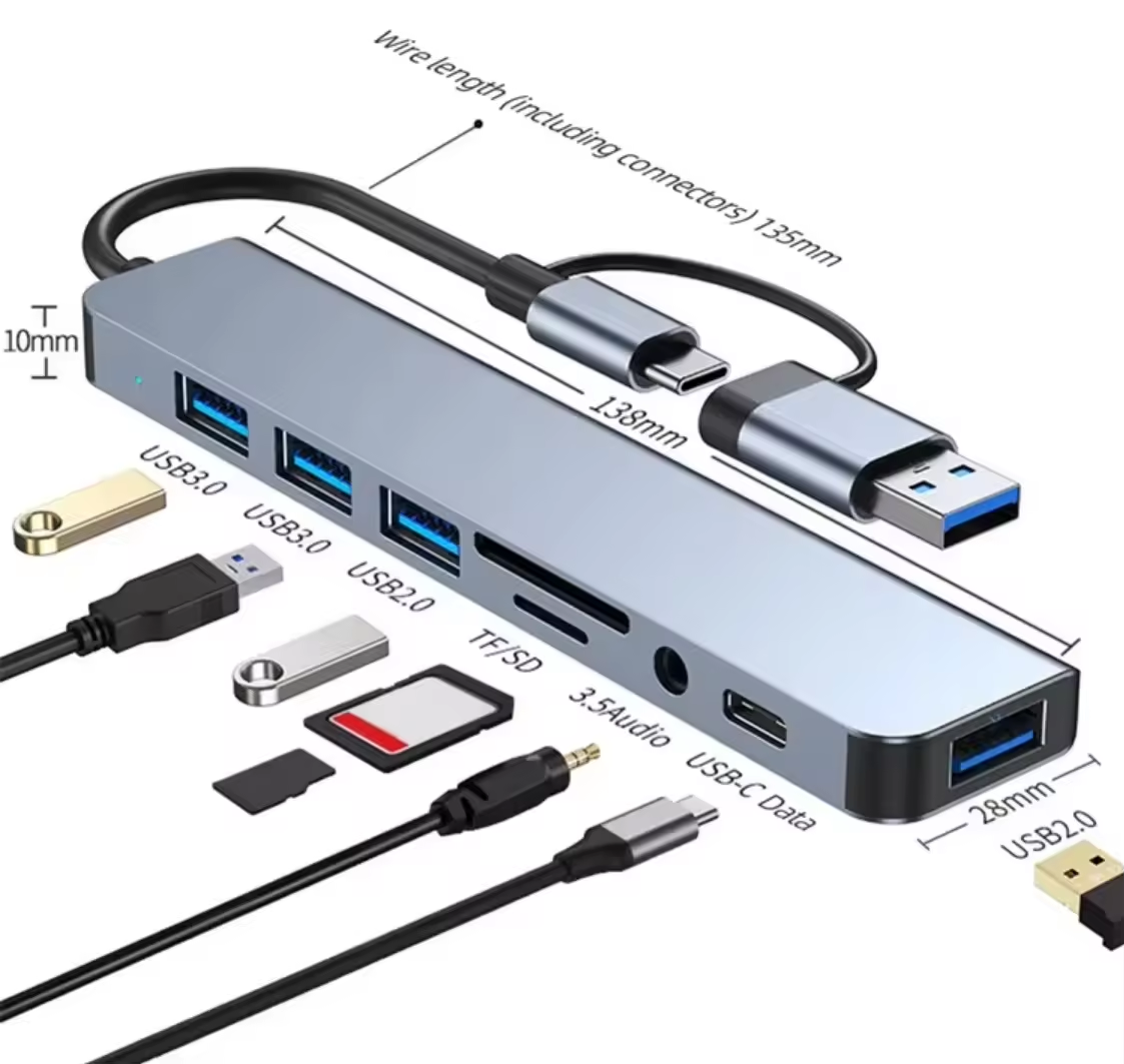 Adaptateur Hub 8 En 1 USB 3.0 Et Type-C / USB-C Vers USB 3.0 USB 2.0