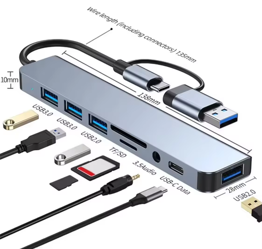 Adaptateur Hub 8 En 1 USB 3.0 Et Type-C / USB-C Vers USB 3.0 USB 2.0