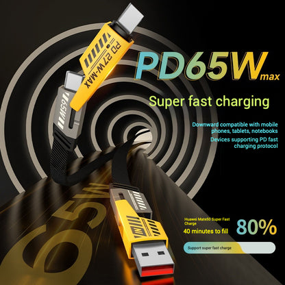 Câble de Charge 4 en 1 – Fast Charging 65W Max | USB + Type-C + Lightning